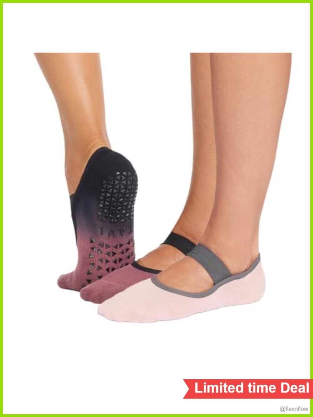 Grip Pilates Socks Organic Cotton Blend Low-Rise 2-Pack